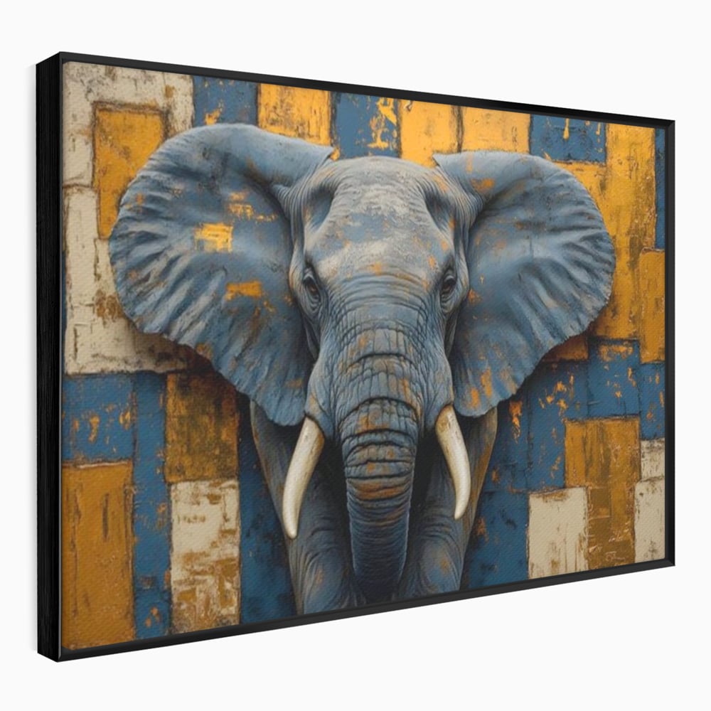 Tablou canvas cu tablou canvas cu cap de elefant, in rama de aluminiu negru